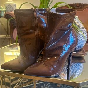 Torrid Glossy Brown Heeled Stiletto Boots